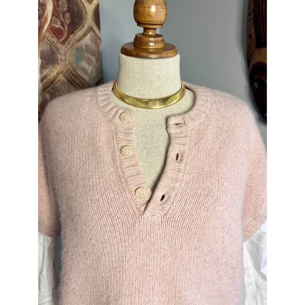 Naadam Cotton/Cashmere Blend Blush Mixed Media Henley Knit Sweater - Picture 5 of 10